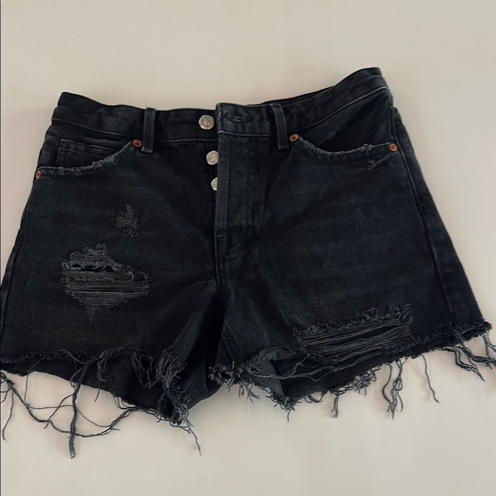 Topshop Black Jean Shorts Distressed Frayed Hem